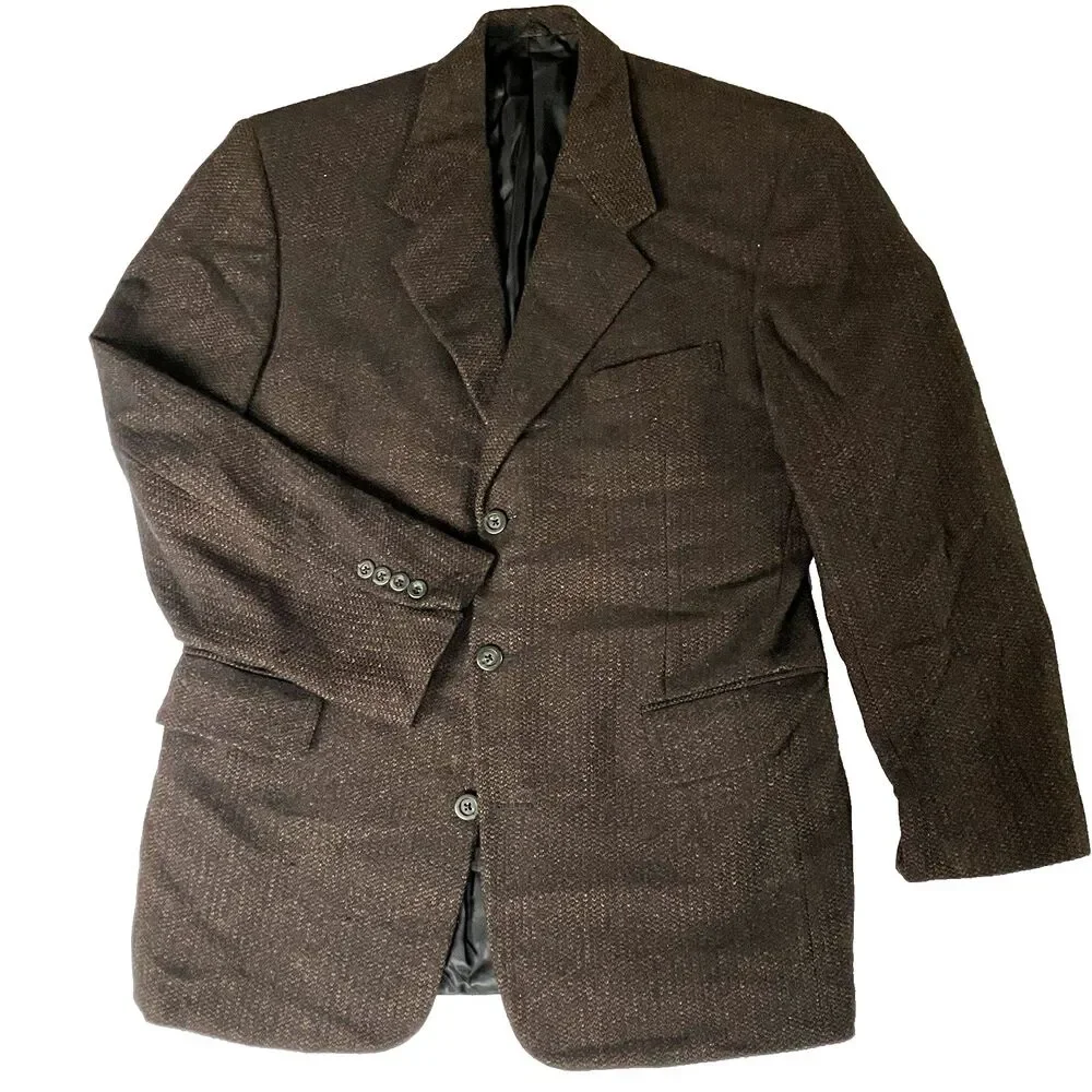 Tom James Vintage Tweed Sport Coat Donegal Wool Executive Col Brown Fleck 40 42